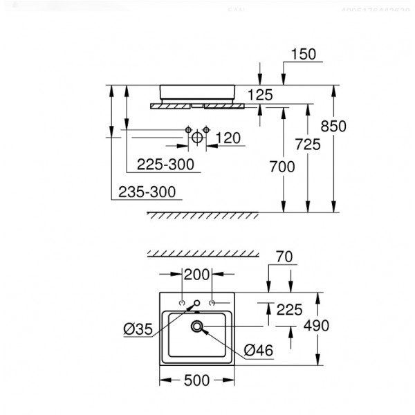 Lavoar baie pe blat Cube ceramic, dreptunghiular alb din ceramica, Grohe - Img 3
