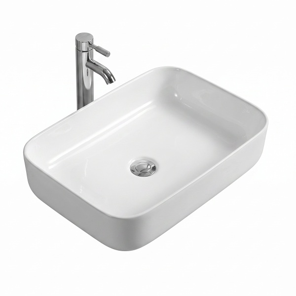 Lavoar baie pe blat Elegance, dreptunghiular, alb, din ceramica, 50 x 39 x 13 cm, Anahita - Img 2