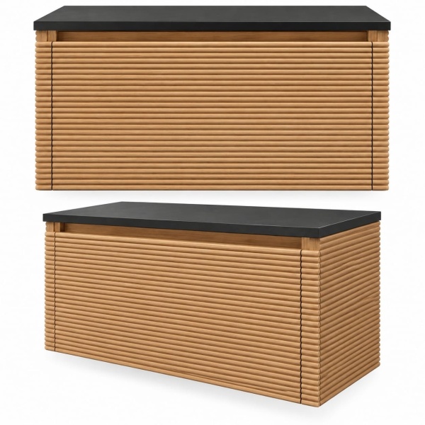 Mobilier baie suspendat riflat Sierra cu blat negru 80x46x47cm - Img 3