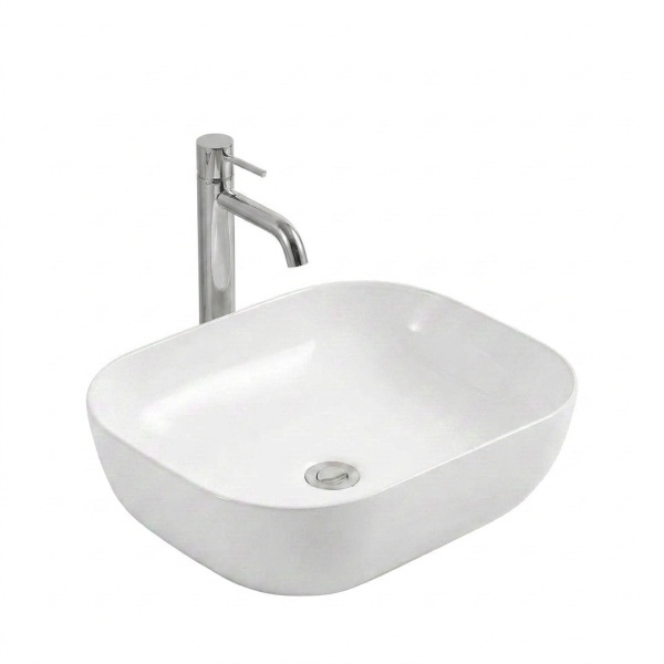Set lavoar pe blat Elegance, alb, dreptunghiular, 50 x 39 x 13 cm, cu baterie lavoar inalta Slimmer, crom, H 32.2 cm - Img 3
