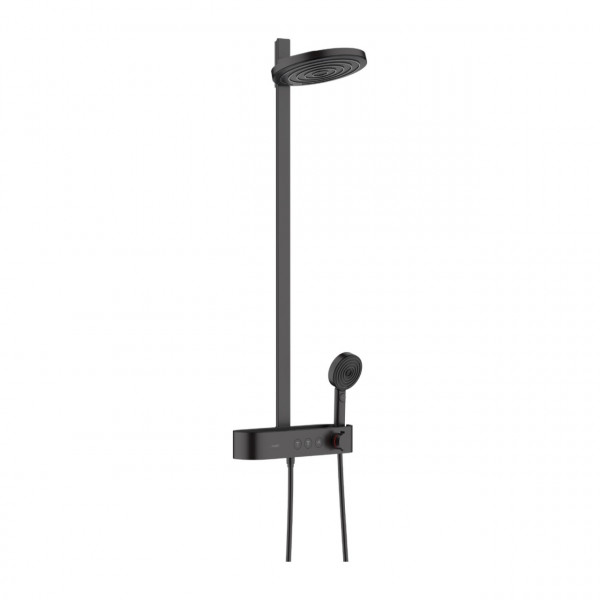 Sistem de dus Hansgrohe Pulsify S 24240670, 1/2'', aparent, termostat, 260 mm, 2 pulverizari, anti-calcar, mat, negru HAN24240670