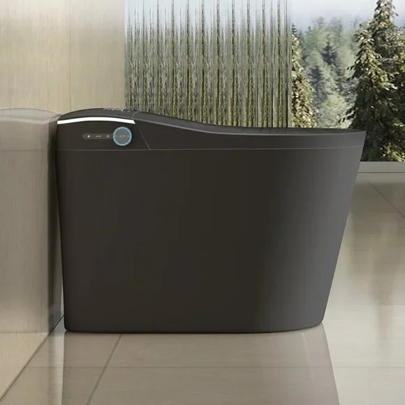 Vas WC stativ multifuncțional cu bideu încorporat și capac încălzit Soft Close, 68 x 40 x 46 cm, negru mat, Anahita - Img 4