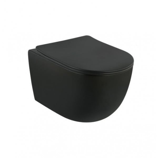 Vas WC suspendat Rimless cu capac Soft Close, 52,5 x 36 x 35 cm, negru, Minerva 2210RBM, Fluminia - Img 2