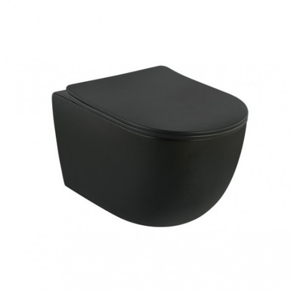 WC suspendat rimless cu capac soft-close Minerva Fluminia Negru 2210RBM - Img 2