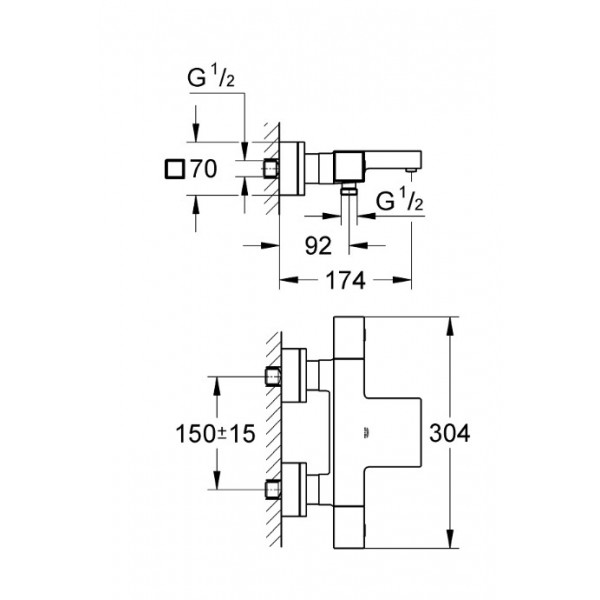 Baterie cada cu termostat Grotherm Cube Grohe 34497000 - Img 2