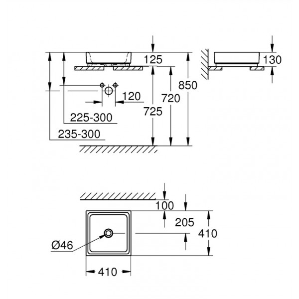 Lavoar baie pe blat Cube ceramic, patrat alb din ceramica 40x40cm 3948200H Grohe - Img 3