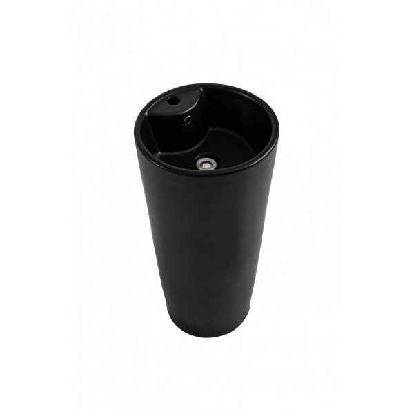 Lavoar freestanding Art, rotund, negru, cu orificiu pentru baterie, ceramica, 40 x 40 x 83 cm, Anahita - Img 4