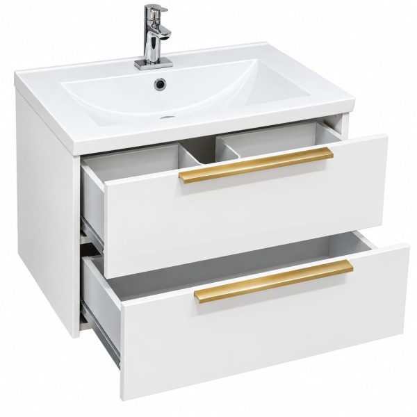Mobilier baie suspendat alb cu manere gold Luna 60x45.5x50cm - Img 3