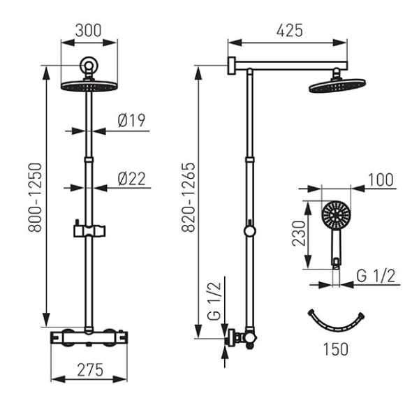 Sistem de dus cu baterie termostatata crom TREVI NP75-TRV7U - Img 2