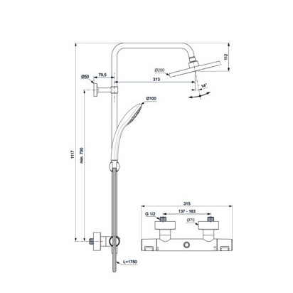 Sistem dus CERATHERM T25 silk black termostatic A7545XG - Img 3