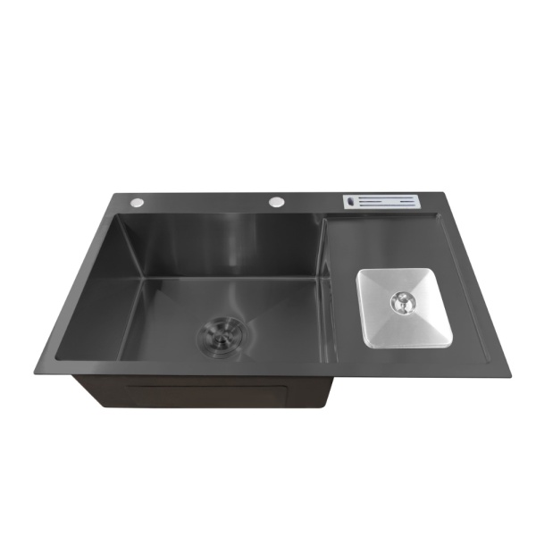 Chiuveta bucatarie cu o cuva, inox, negru, cu cos de gunoi si suport cutite, 78 x 48 x 22 cm, Anahita - Img 3