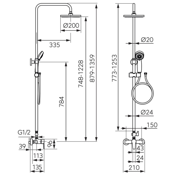 Coloana de dus neagra RITTO NP84-BTR7U-BL cu baterie inclusa Ferro - Img 2