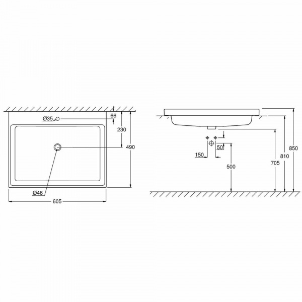Lavoar incastrat Cube Ceramic , alb din ceramica 60.5x49 cm 3947900H, Grohe - Img 3