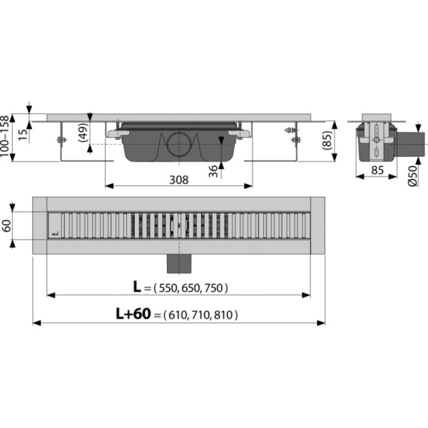 Rigola de dus APZ1SMART-LINE 65cm Alcadrain - Img 2