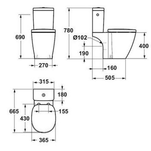Vas WC cu rezervor și capac Soft Close, 66,5 x 36,5 x 78 cm, Cube Connect, Ideal Standard - Img 6