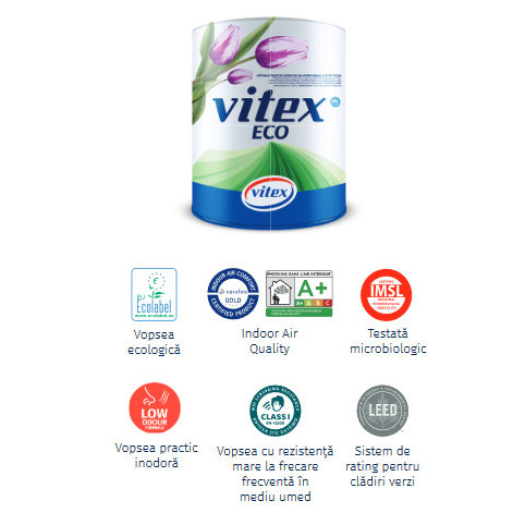 Vopsea lavabila alba pentru interior 10L ecologică antimicrobiana premiu VITEX ECO