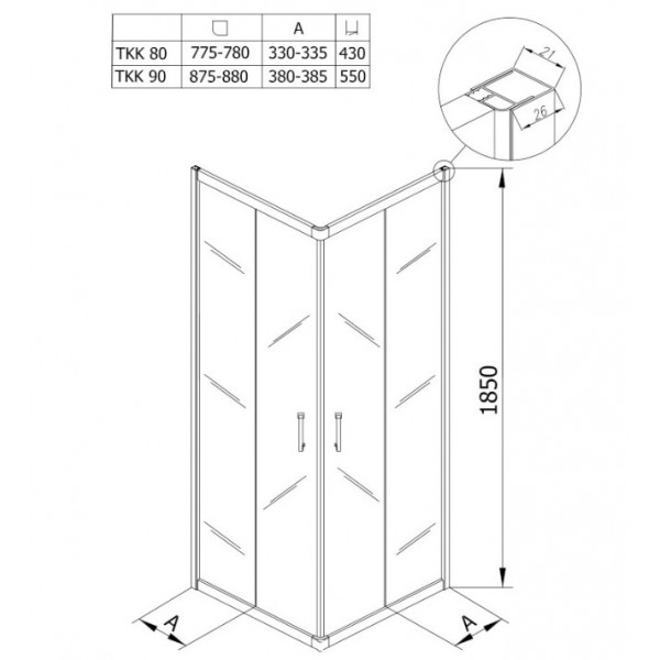 Cabina de dus Eco Quat patrata profil crom sau negru Kolpasan - Img 2
