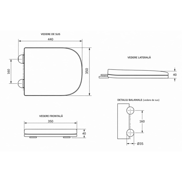 Capac WC Recall alb soft close duroplast Anahita, 44,5 x 34,5 cm - Img 2