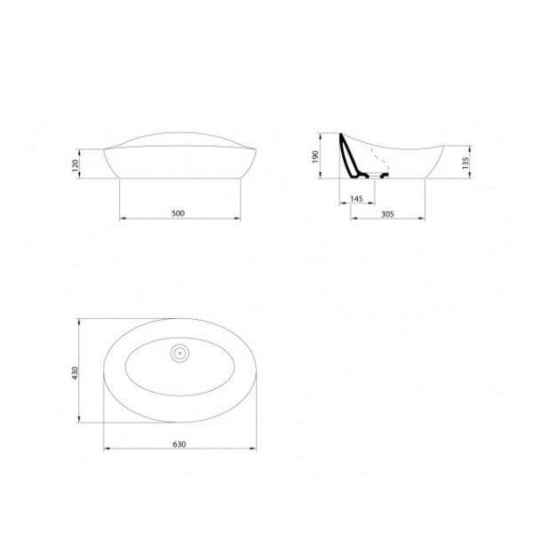 Lavoar baie pe blat Elipse, oval alb din ceramica 63x43cm 0425001 Gala - Img 3