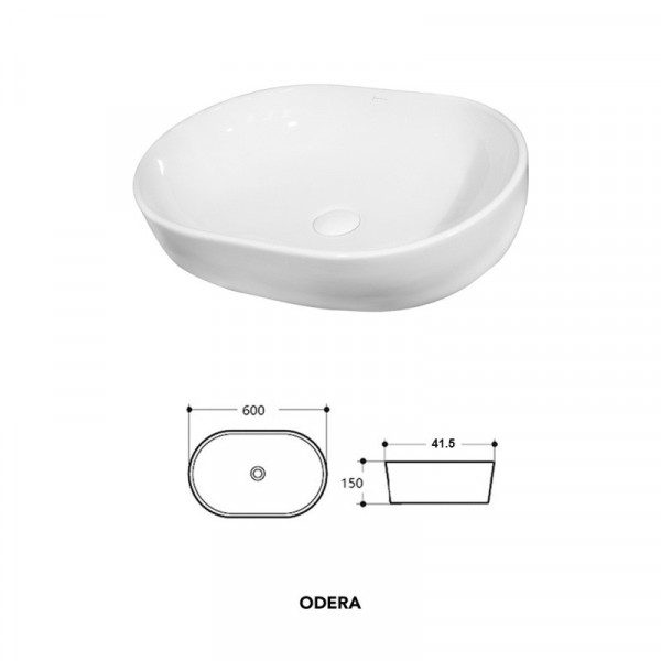 Lavoar baie pe blat ODERA, oval, alb din ceramica, 60x41.5 cm Fluminia - Img 2