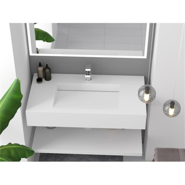 Lavoar suspendat Recall, dreptunghiular, din compozit, alb mat, 80 x 48,2 x 15,2 cm, Eweca - Img 4
