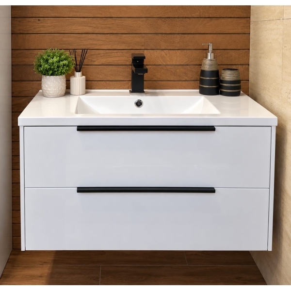 Mobilier baie suspendat alb cu manere negre Luna 80x45.5x50cm - Img 2