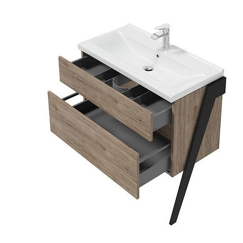Mobilier OP-ARTY 80cm 2 sertare soft-close picioare negru mat Defra - Img 4