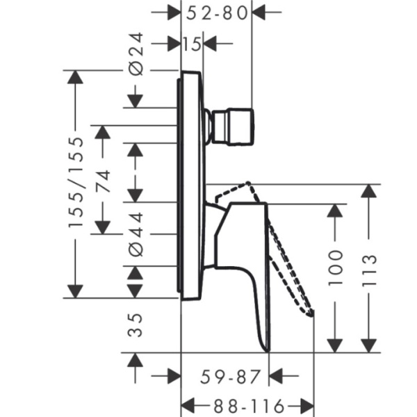 Ornament baterie cada/dus crom TALIS E Hansgrohe fara corp incastrat HAN71745000 - Img 2