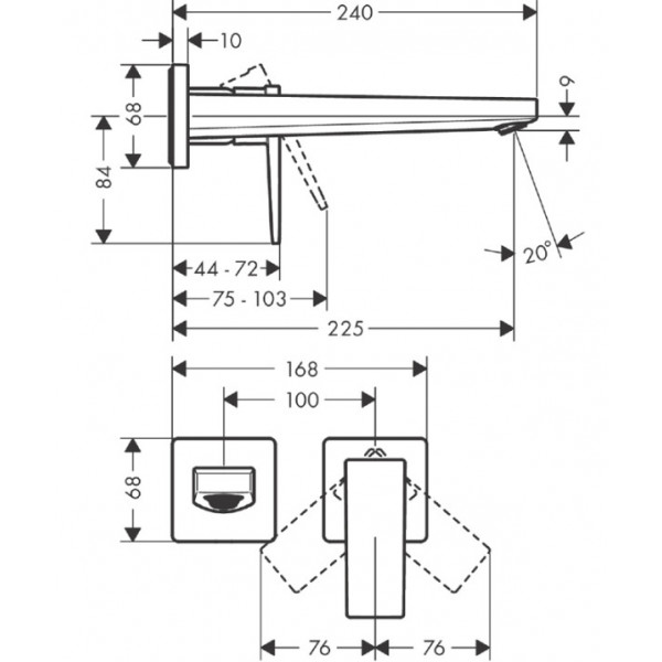 Ornament baterie lavoar perete METROPOL pipa 22,5 cm 32526000 Hansgrohe fara corp incastrat - Img 2