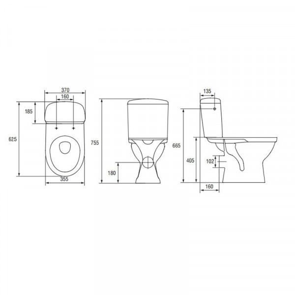 Vas WC cu rezervor și capac inclus, evacuare laterală, 62,5 x 37 x 75,5 cm, New Roma, Cersanit - Img 2