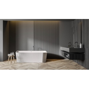 Cada freestanding dreptunghiulara cu riflaj, NERIDA, albă, 170x75 cm, Fibrex - Img 3