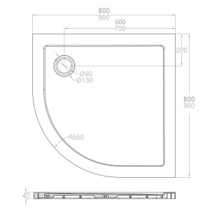 Cadita dus din compozit, semirotunda, SMC STONE, alba, 80 × 80 cm, Slim 2,6 cm – Anahita - Img 4
