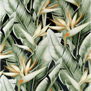 Decor 2 ELEMENTE FLORIS 60.8x61.8cm, interior, baie-bucatarie, rectificat, model tropical multicolor lucios, Tubadzin