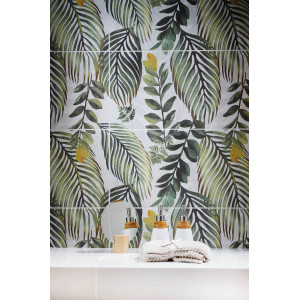 Decor PERLINA FLOWER 2-elemente 61.8x60.8cm, interior, baie-bucatarie, rectificat, verde-alb mat-lucios, Tubadzin - Img 2