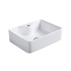 Lavoar baie pe blat cu orificiu baterie Recall, rectangular alb din ceramica 48x38x13cm Anahita - Img 4