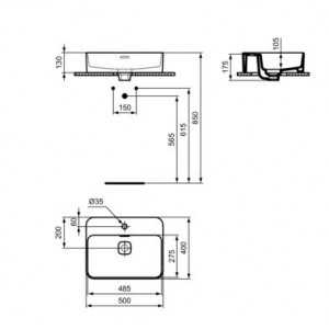 Lavoar baie pe blat cu orificiu pentru baterie Strada II, dreptunghiular alb din ceramica Ideal Standard - Img 4
