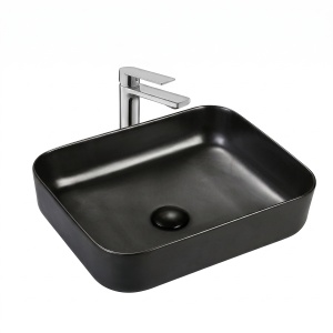 Lavoar baie pe blat Elegance, dreptunghiular, negru mat, din ceramica, 50 x 40 x 13 cm, Anahita