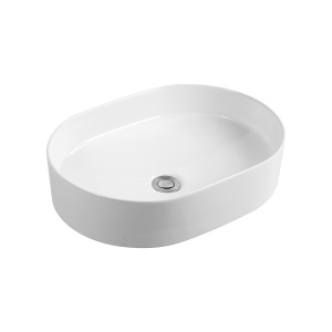 Lavoar baie pe blat Eternity, oval, alb, din ceramica, 50 x 37 x 13,5 cm, Anahita - Img 4