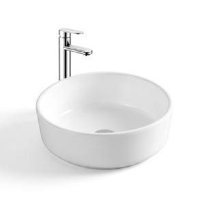 Lavoar baie pe blat Eternity, rotund, alb, din ceramica, 40 x 40 x 12,5 cm, Anahita