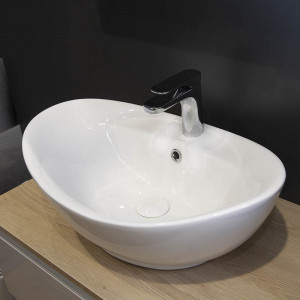 Lavoar baie pe blat LOIRA NEW, oval, alb din ceramica, 59x39x21cm CBA011 Fluminia - Img 2