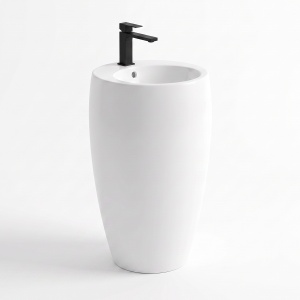 Lavoar freestanding Lumia Anahita, alb, rotund, ceramica, 50 x 50 x 83 cm, orificiu baterie