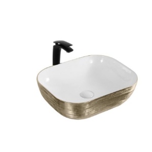 Lavoar pe blat Elegance, dreptunghiular, gold, ceramica sanitara, 50 x 40 x 14 cm, Anahita