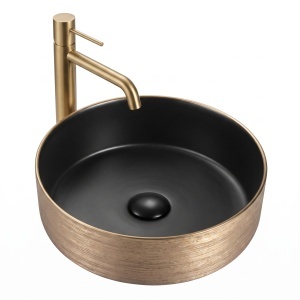Lavoar pe blat Eternity, rotund, rose gold, ceramica sanitara, 36 x 36 x 12,5 cm, Anahita