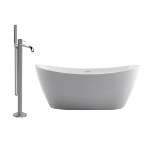 Set cada Elegance freestanding ovala, alba din acril, 170x80x68cm si baterie cada slimmer crom Eweca