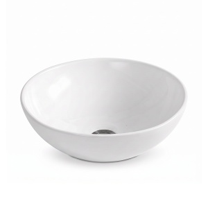 Set lavoar pe blat Elegance, alb, rotund, 38 x 38 x 13 cm, cu baterie lavoar inalta Slimmer, negru mat, H 32.2 cm - Img 3