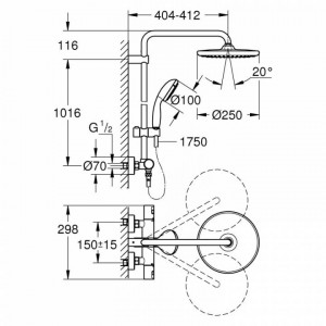 Sistem de dus Grohe Vitalio Start 250 266772430, 1/2'', aparent, termostat, 250 mm, 1 pulverizare, anti-calcar, mat, negru GRO266772430 - Img 2