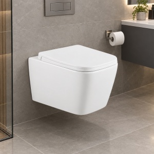 Vas WC suspendat Rivera Anahita, alb, rimless, evacuare orizontala, 36 x 51,5 x 36 cm, capac WC soft close inclus - Img 2