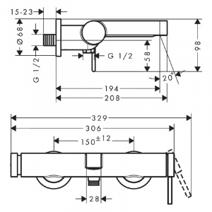 Baterie cada dus Finoris, montaj aparent, negru mat 76420670 Hansgrohe - Img 2