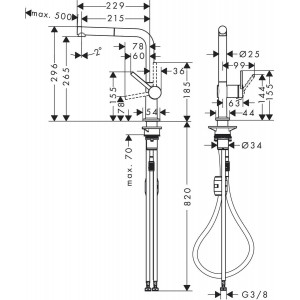 Baterie de bucatarie Hansgrohe Talis M54 72808670, 3/8'', pipa inalta, tip L, dus extractabil, mat, negru - Img 3