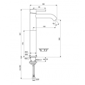 Baterie lavoar inalta Ceraline 320, fara ventil, negru mat BC269XG Ideal Standard - Img 5